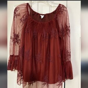 Cato Elegant Burgundy Lace Women's Top